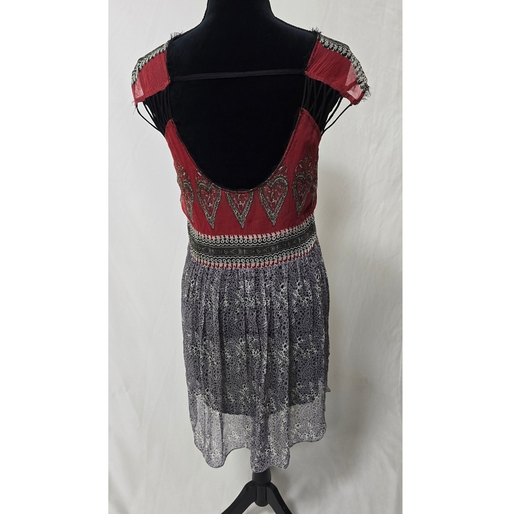 Free People Flaming Hearts mini dress women S/P red purple mixed print boho - Picture 9 of 10